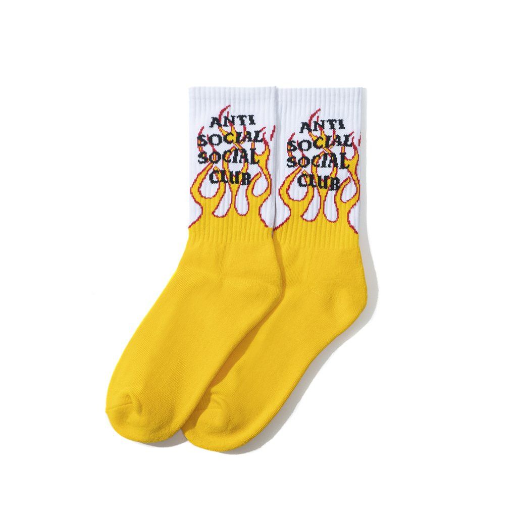 Anti Social Social Club DS Black ASSC Yellow Flame Socal White socks Bape KITH KAWS Size ONE SIZE - 2 Thumbnail