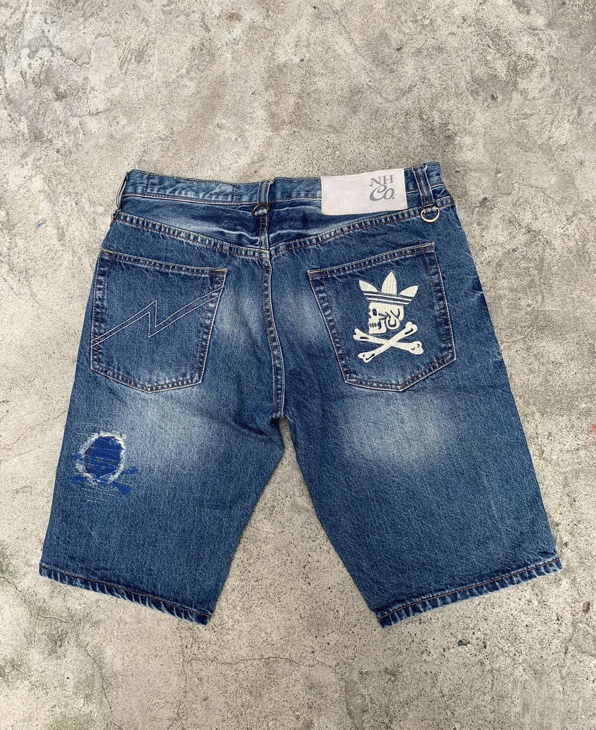 Image of Neighborhood Distressed Denim Shorts in Adidas, Men's (Size 33)