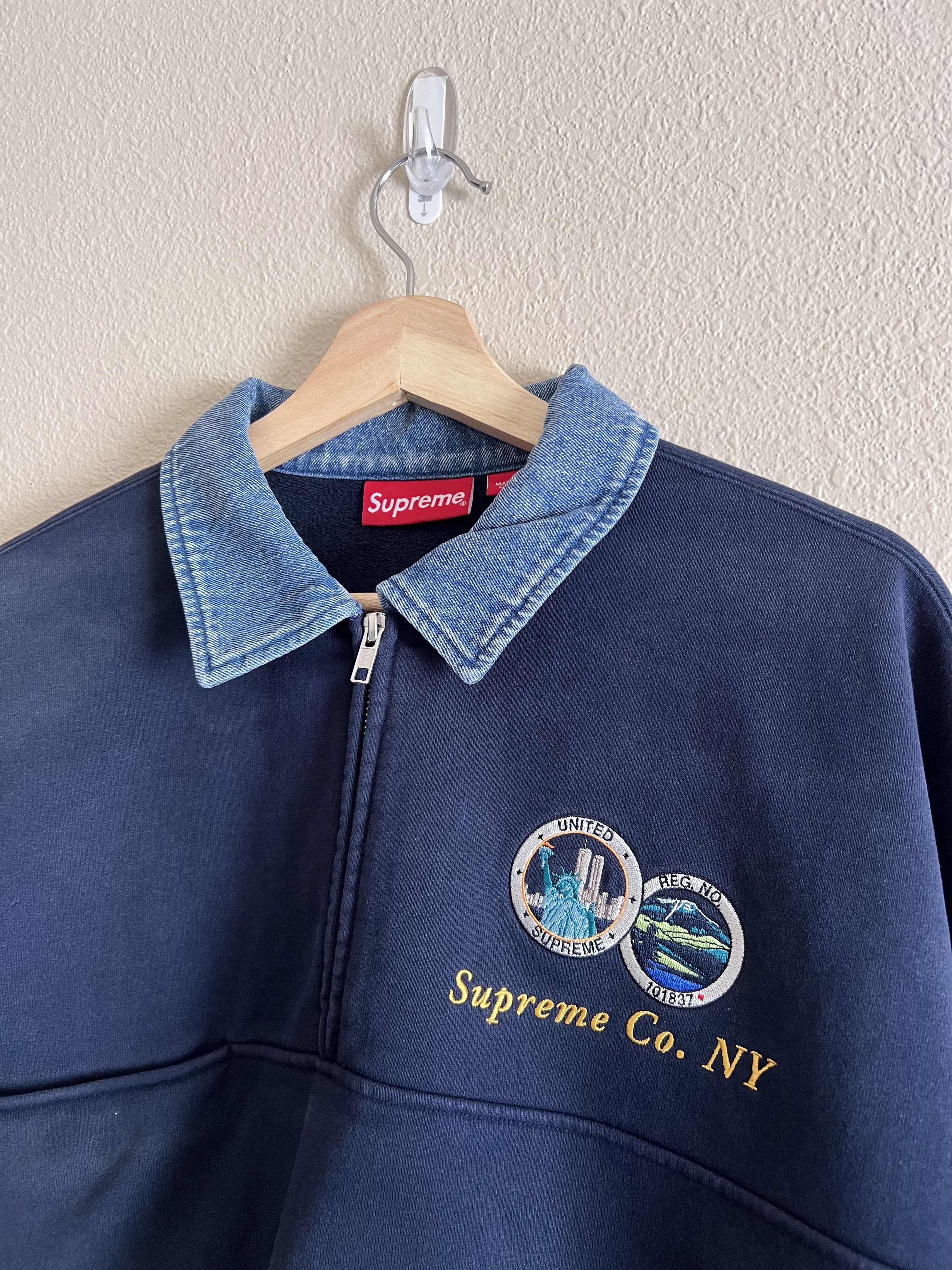 Supreme Supreme New York Denim Collar Half Zip Sweatshirt | Grailed