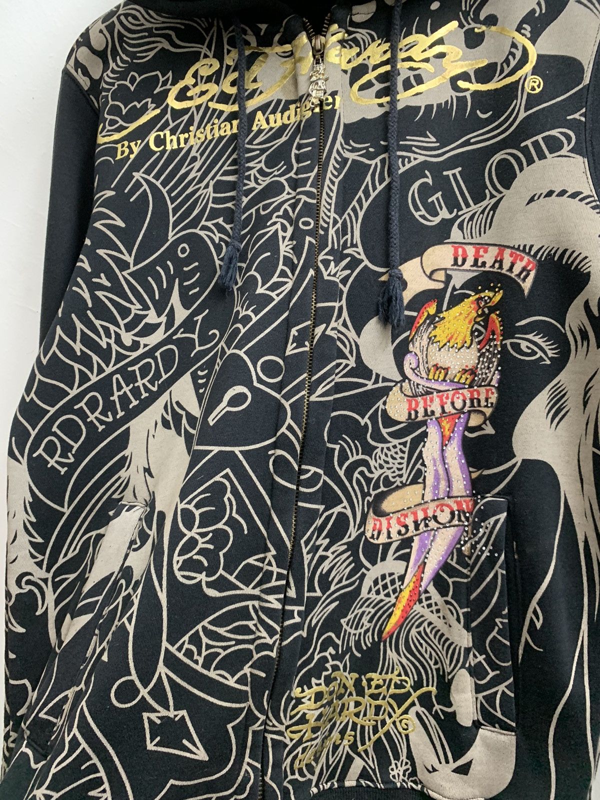Ed Hardy × Vintage ❤️‍🔥 Ed Hardy By Christian Audigier Rhinestone Hoodie Size US S / EU 44-46 / 1 - 3 Thumbnail