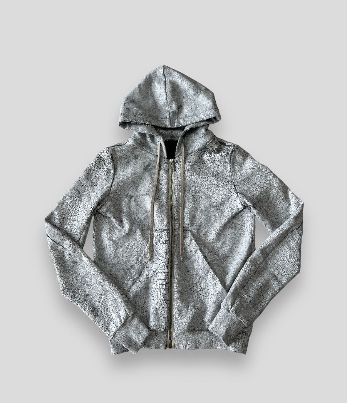 image of Rick Owens Paint Cracked Jason Hoodie in White, Men's (Size Small)