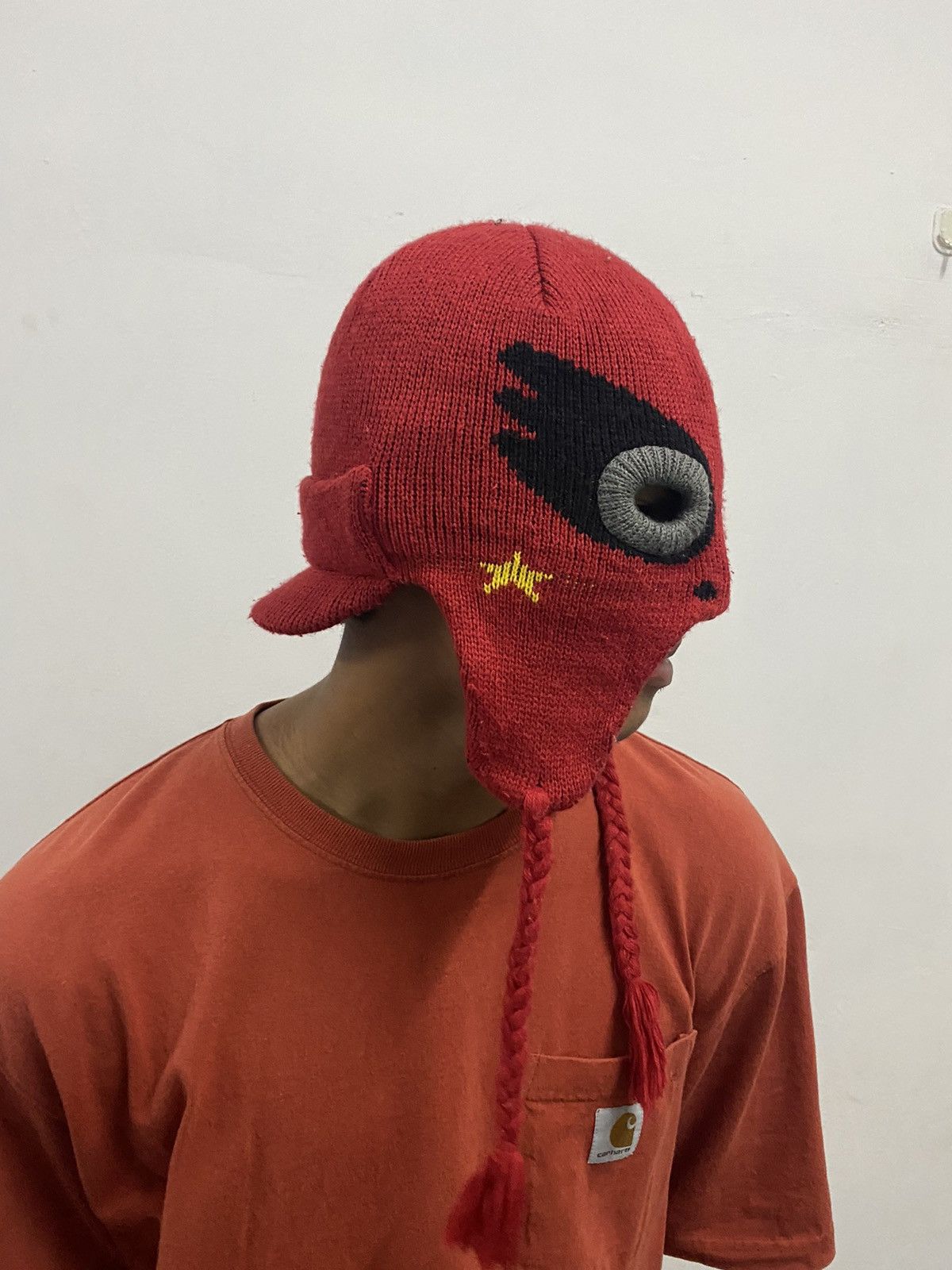 image of Vintage Kosakahigashi Mysterio Funny Beanie Hat in Red, Men's