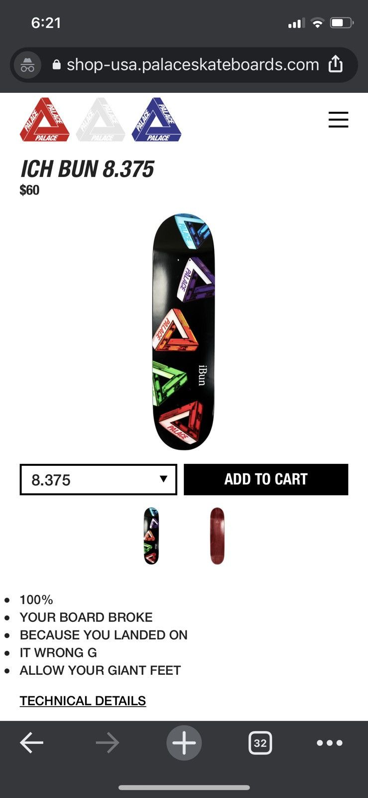 Palace Palace Ich Bun iBun Deck Skateboard Black 8.375 Size ONE SIZE - 1 Thumbnail