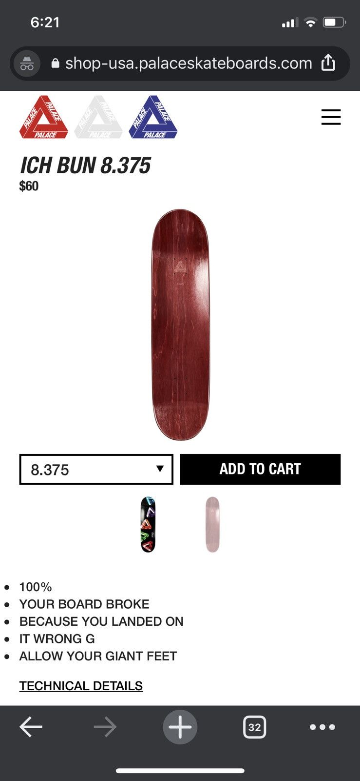 Palace Palace Ich Bun iBun Deck Skateboard Black 8.375 Size ONE SIZE - 3 Thumbnail