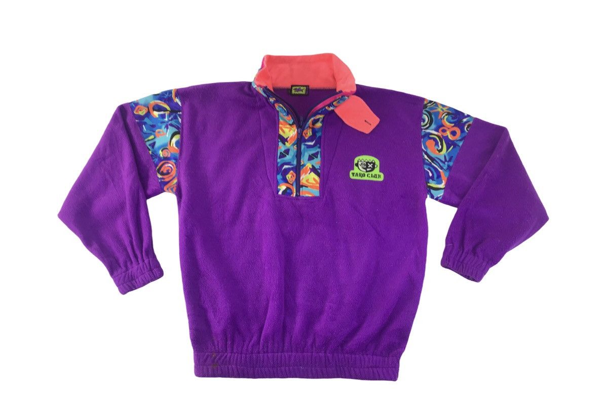 image of Vintage Taro Club Fleece Fluffy Half Zip Multicolour Design in Purple, Men's (Size Large)