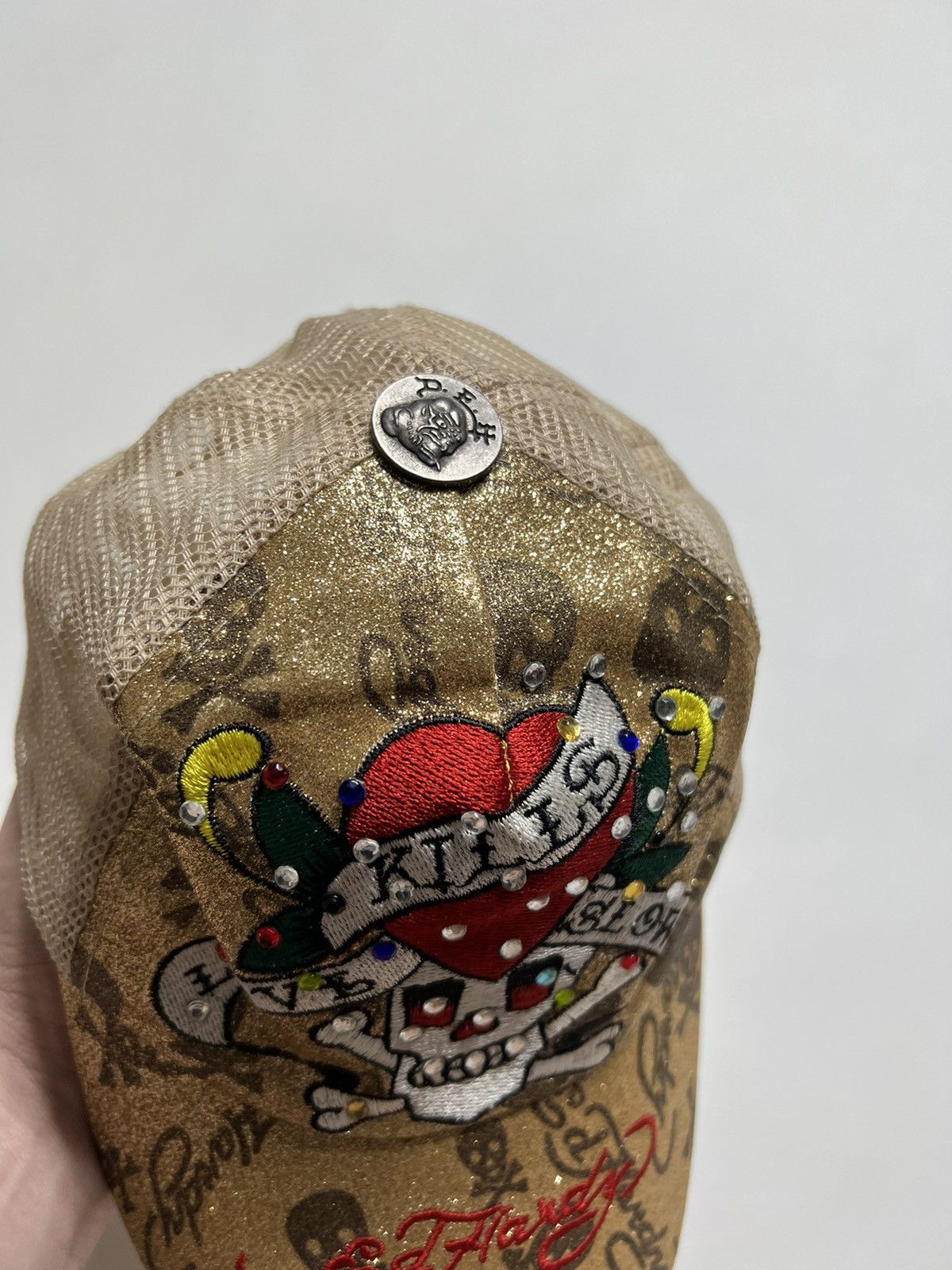 Ed Hardy Vintage Y2k Gold Ed Hardy All Over Print Cap 00’s Size ONE SIZE - 3 Thumbnail