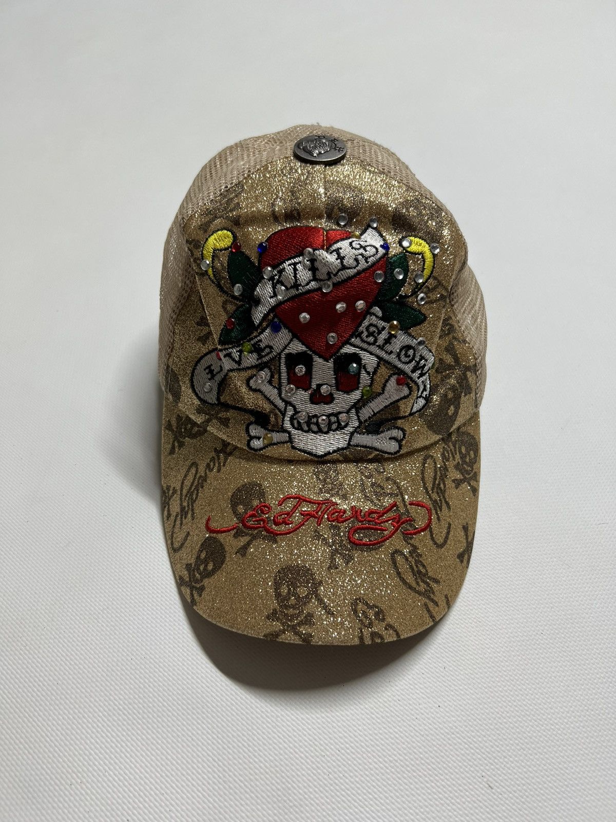 Ed Hardy Vintage Y2k Gold Ed Hardy All Over Print Cap 00’s Size ONE SIZE - 2 Thumbnail