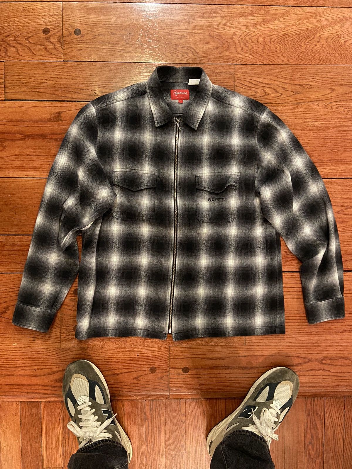 Supreme Supreme Shadow Plaid Flannel Zip Up Shirt Black Size Large  