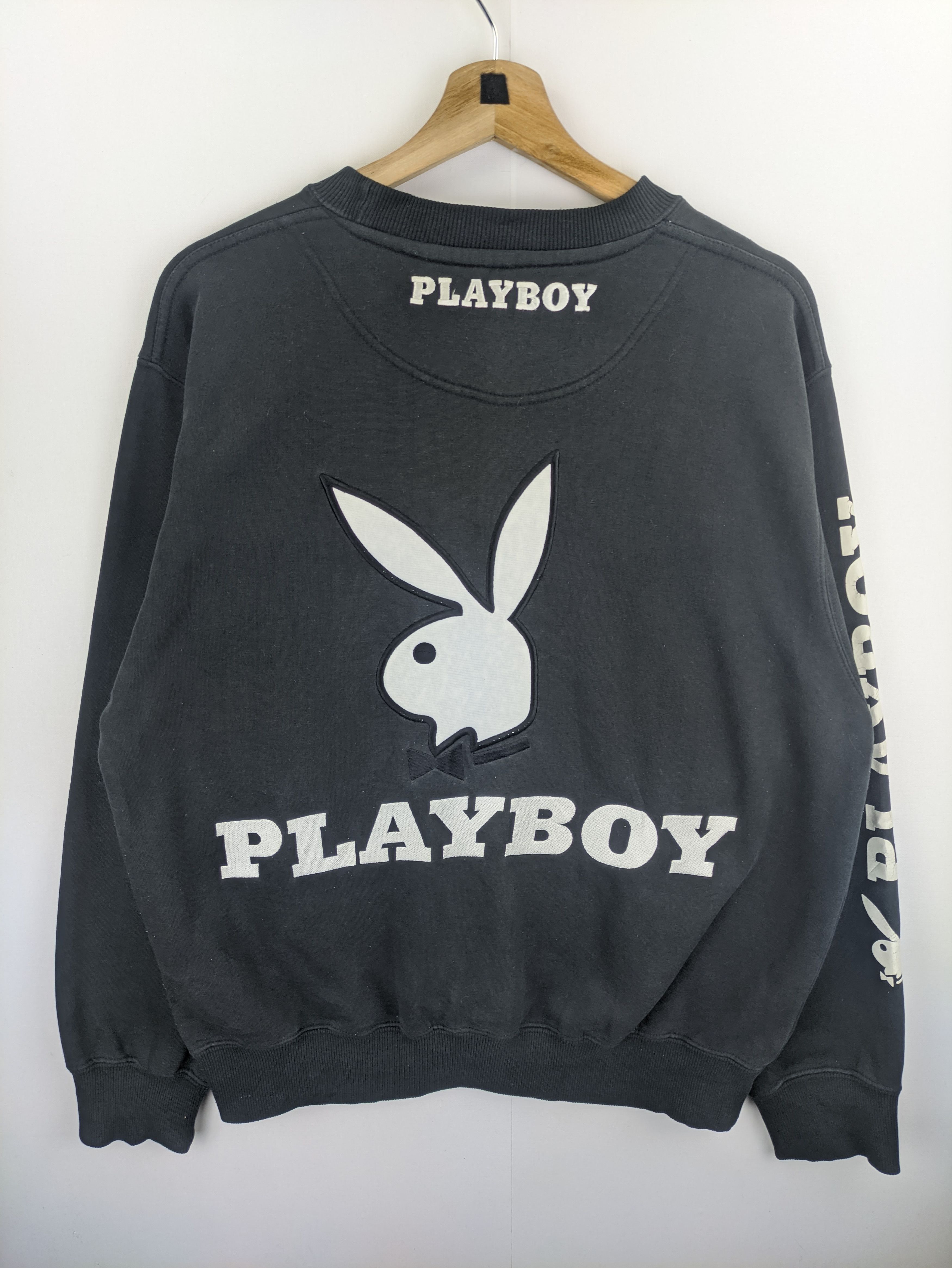 image of StealsPlayboy Sweatshirt Sidetape Backhit Big Logo in Black, Men's (Size Medium)