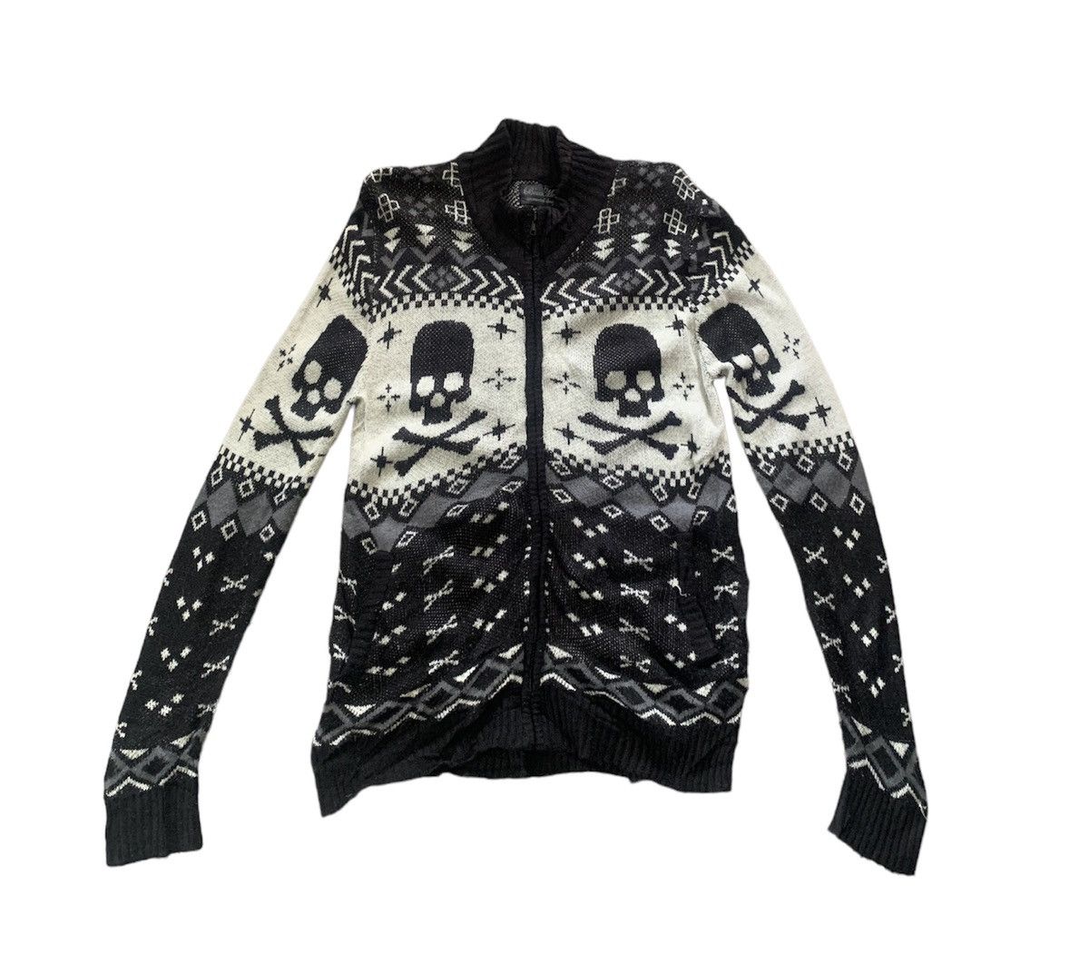 image of Coloured Cable Knit Sweater x If Six Was Nine vintage Beau Mere Skull Knitwear Sweater in Black/Whi