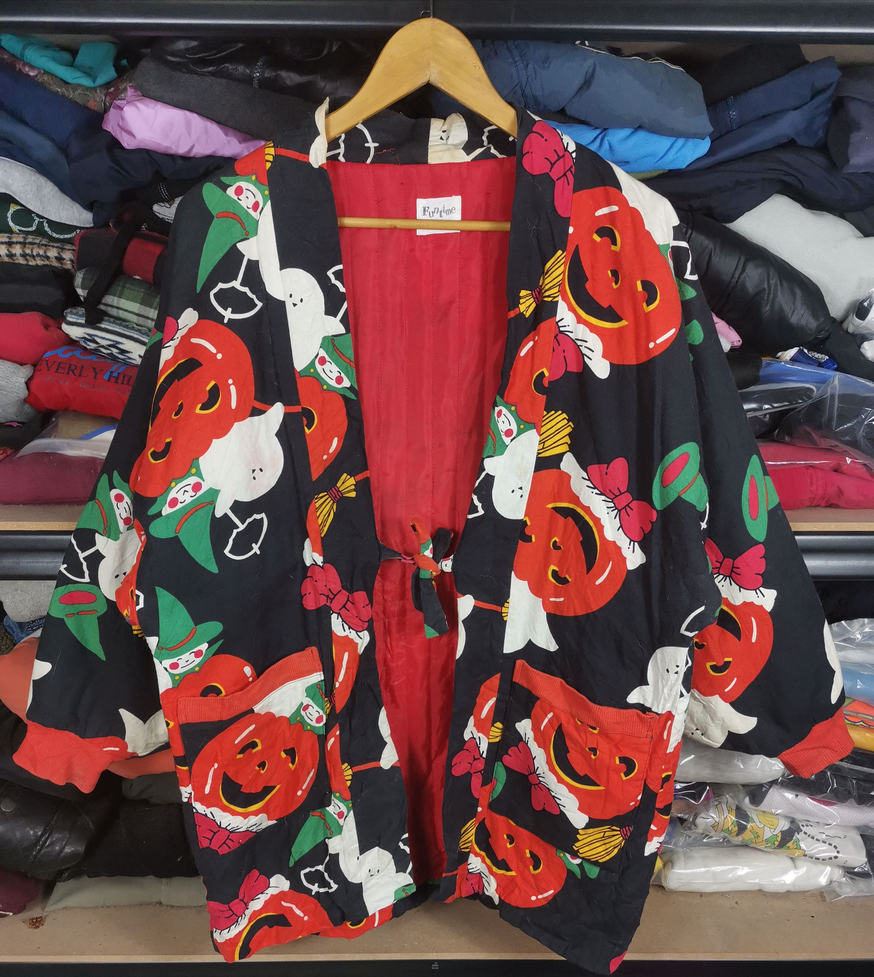 image of Archival Clothing x Kimono Japan Dragon Vintage 90's Halloween Kimono Japanese in Black/Red (Size M