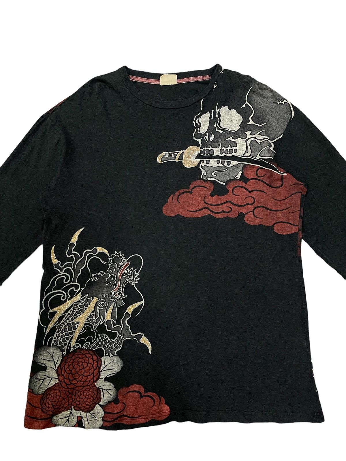 Vintage Japan Strange Heaven Overprint Sukajan Skull Dragon in Black, Men's — image 5 of 6