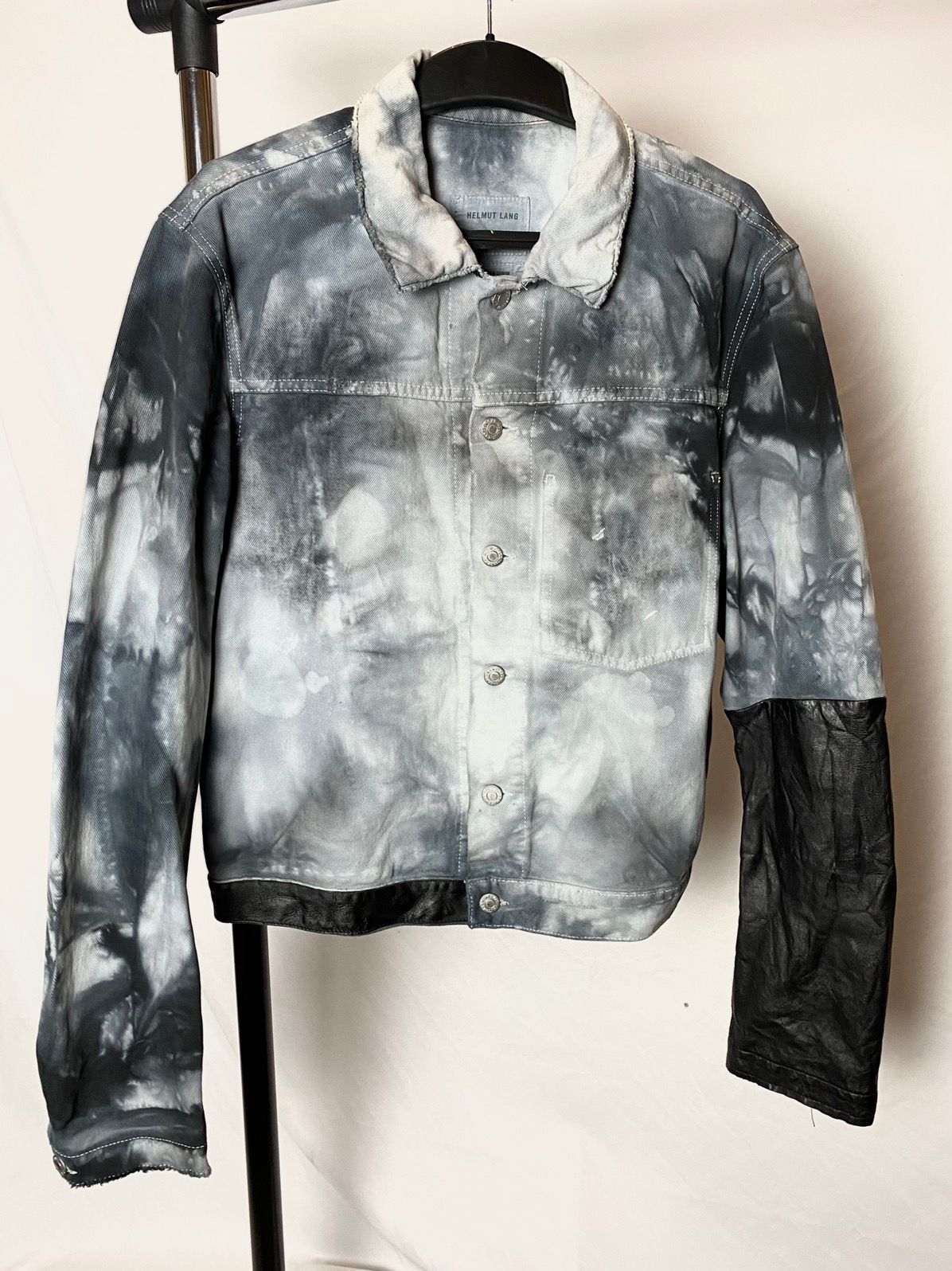Pre-owned Helmut Lang Leather Sleeve Denim Jacket In Distressed