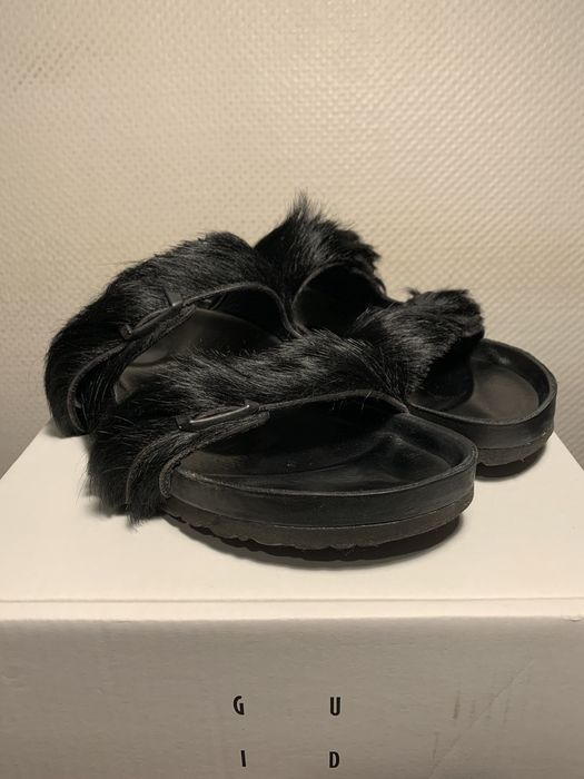 Rick Owens RICK OWENS PONY HAIR BIRKENSTOCKS FW17 BLACK Grailed