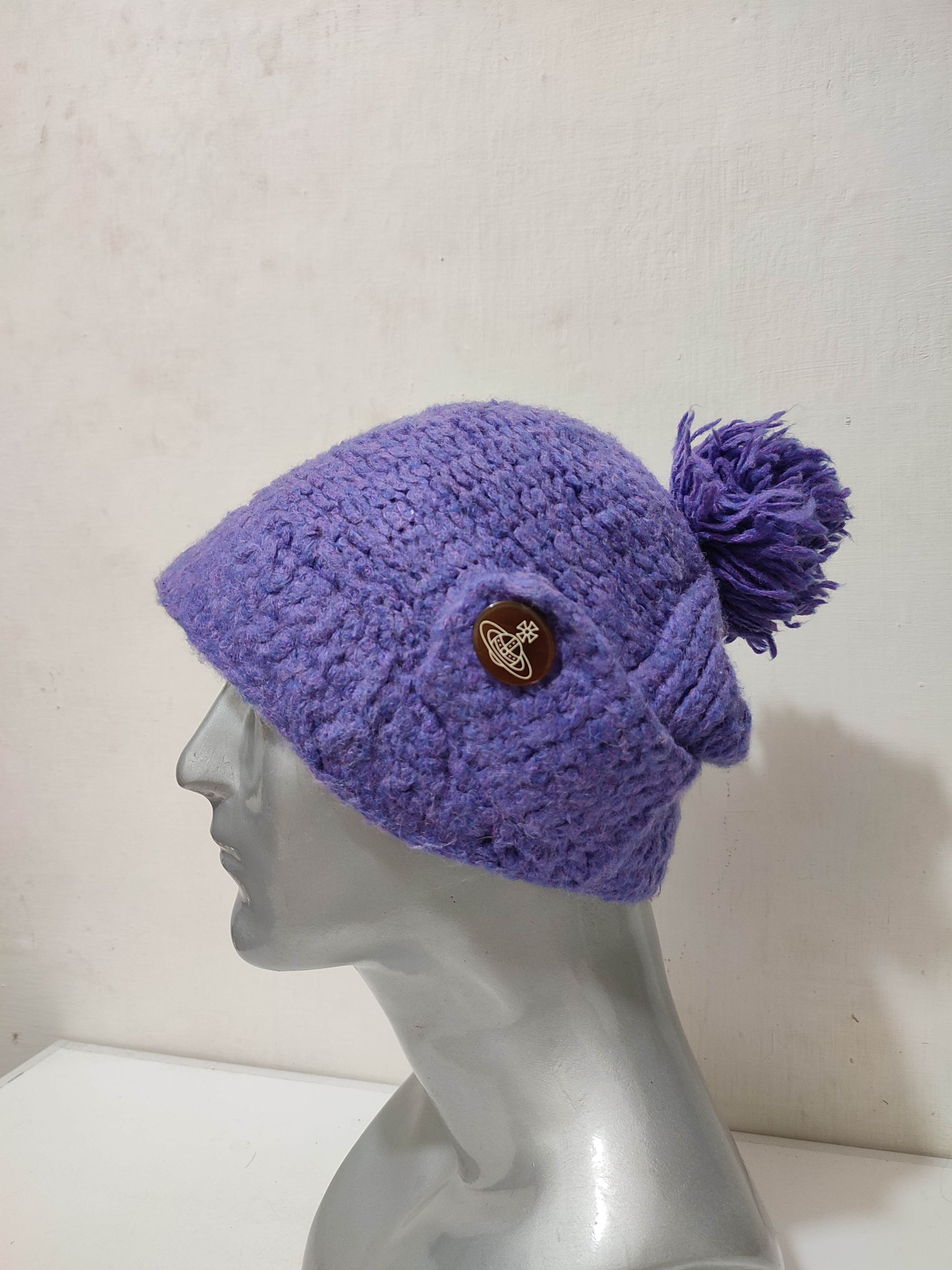 Vivienne Westwood Flap Knit Hat cap orb logo gray white fashion