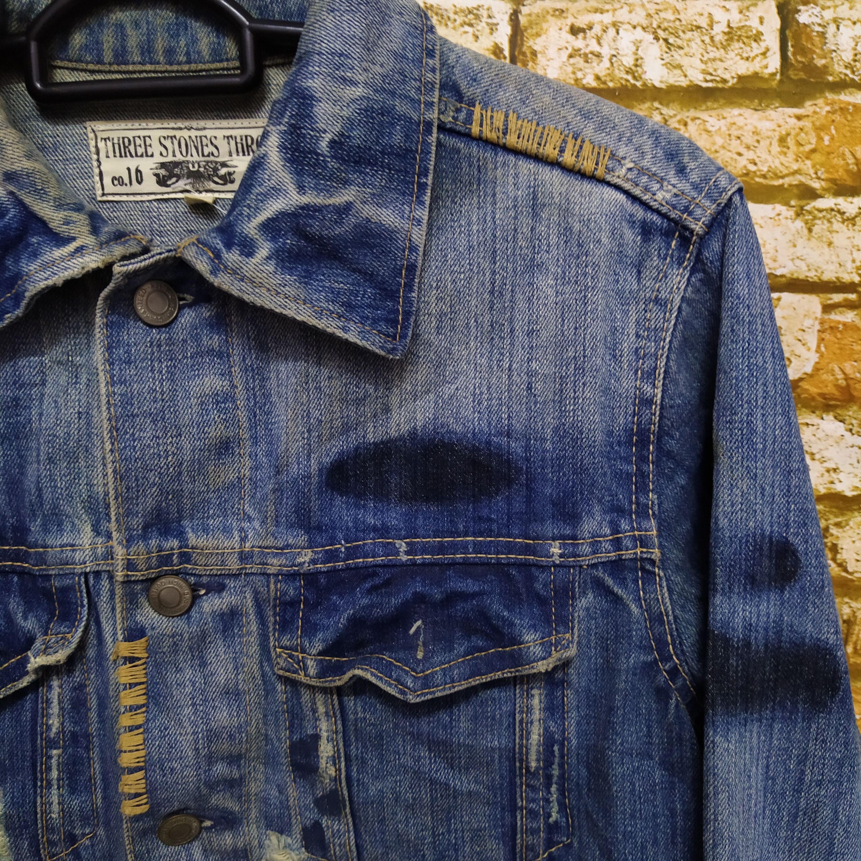Japanese Brand THREE STONES THROW DISTRESSED BORO DENIM jacket (D374) Size US L / EU 52-54 / 3 - 7 Thumbnail