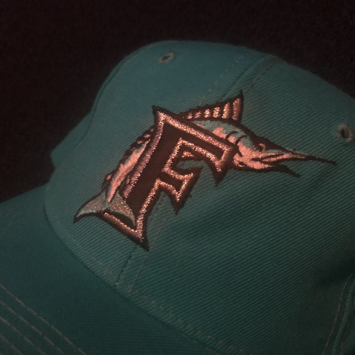 Vintage Vintage 1990s Florida Marlins The E Cap Logo Snap Back Hat Size ONE SIZE - 3 Thumbnail