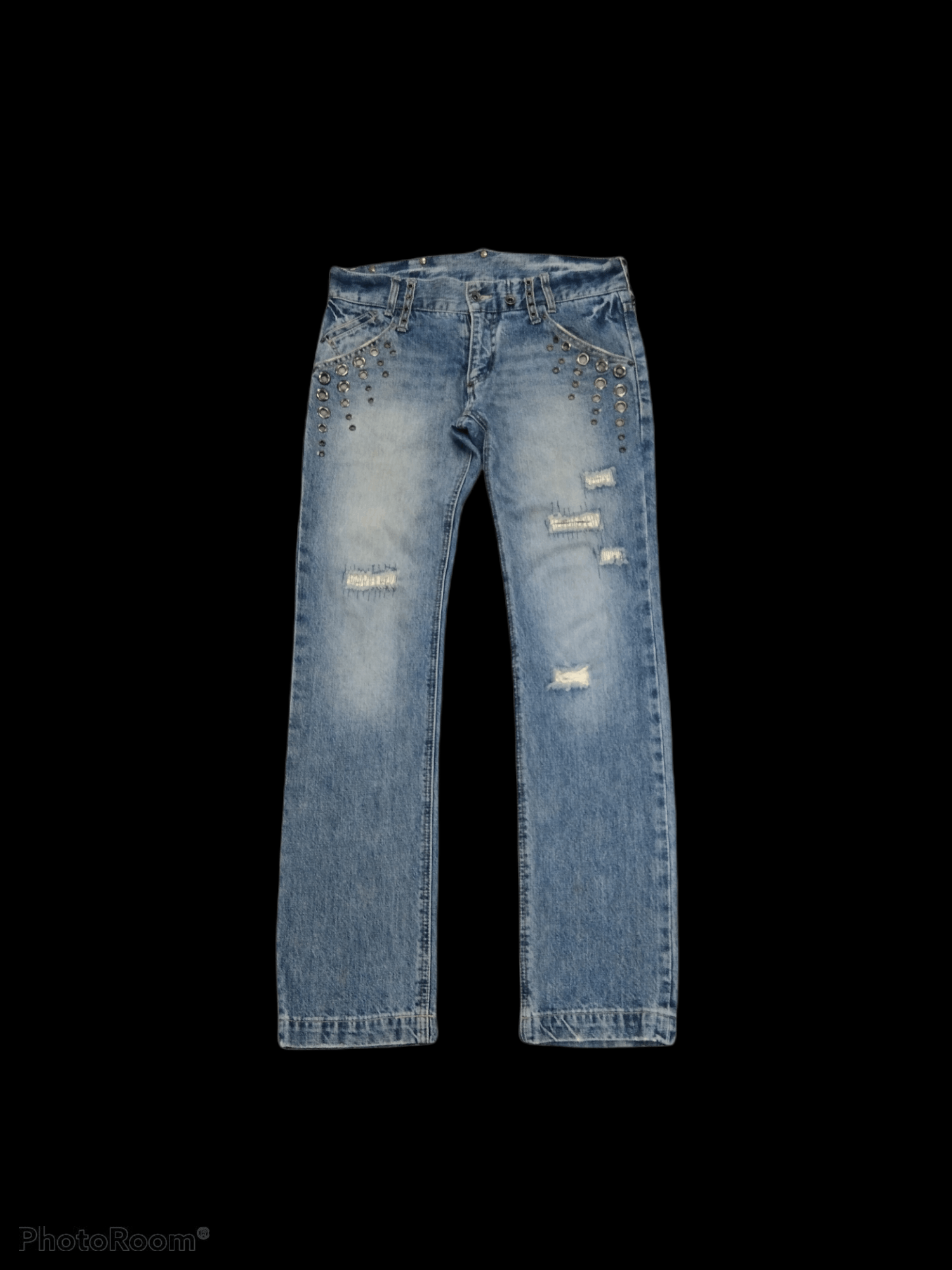 image of Distressed Denim x Hype Distressed Buffalo Jeans Studded Denim Pants in Blue Distressed (Size 32)