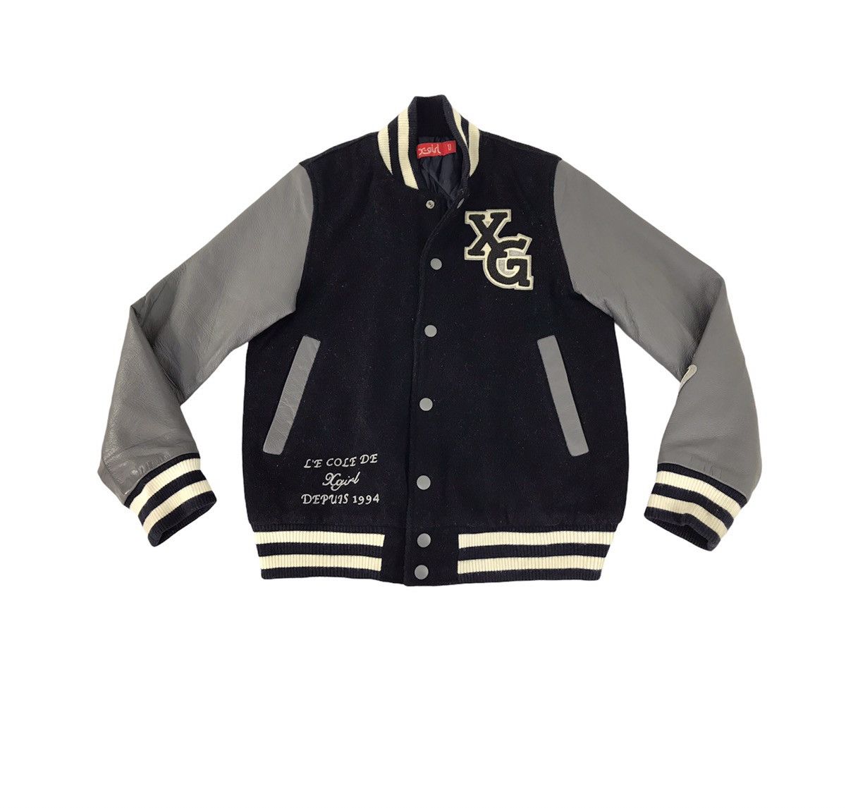 image of X-Girl Varsity Jacket College Fashion Hype Street Fashion in Black, Men's (Size Small)