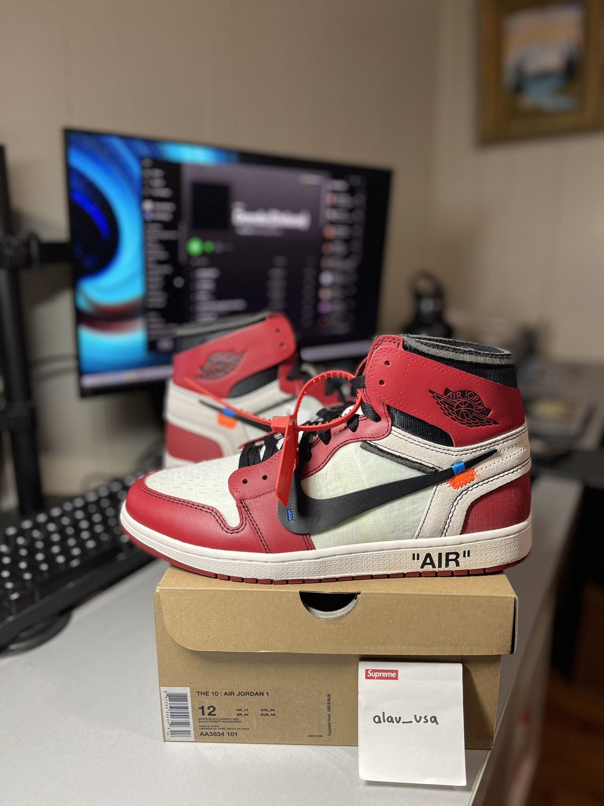 image of Nike X Off-White Air Jordan 1 Shoes in Red, Men's (Size 12)