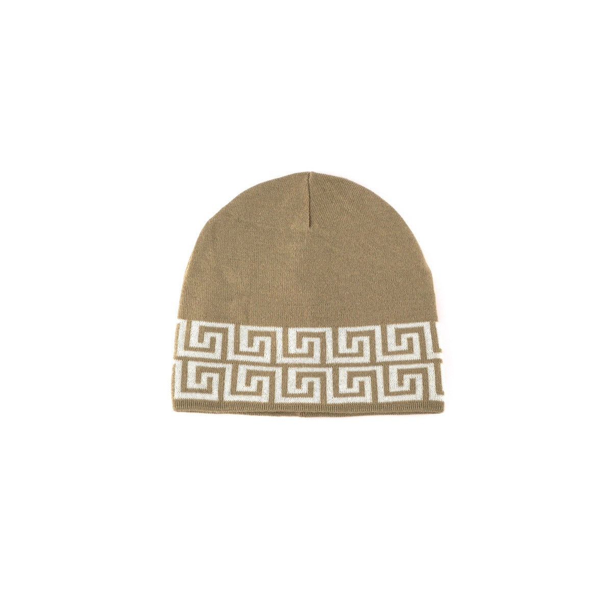 image of Versace Greca Monogram Beige Wool Beanie Hat, Men's