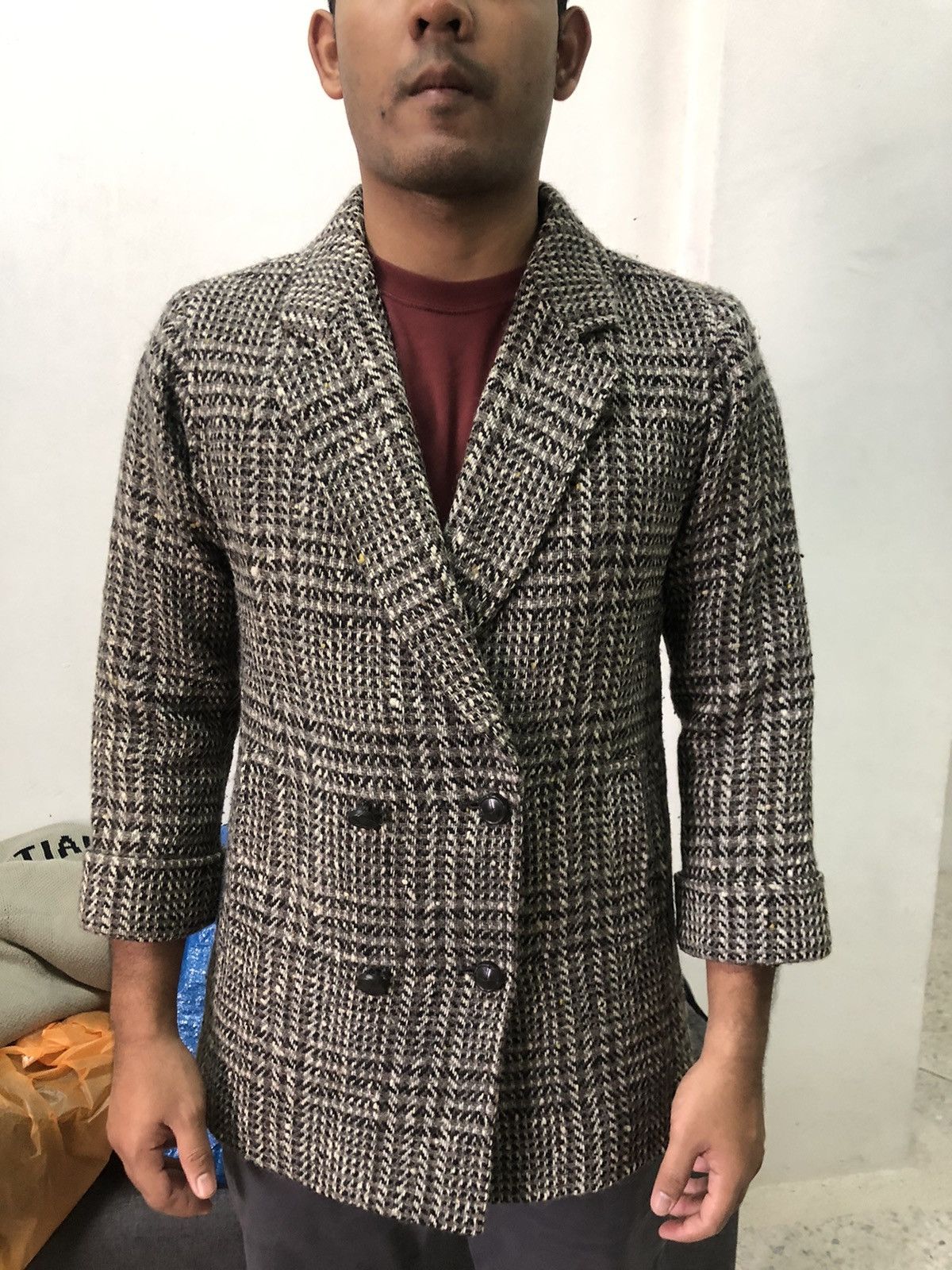 Burberry Vtg Burberry Three Quarter Sleeve Checked Wool Jacket Size L / US 10 / IT 46 - 3 Thumbnail