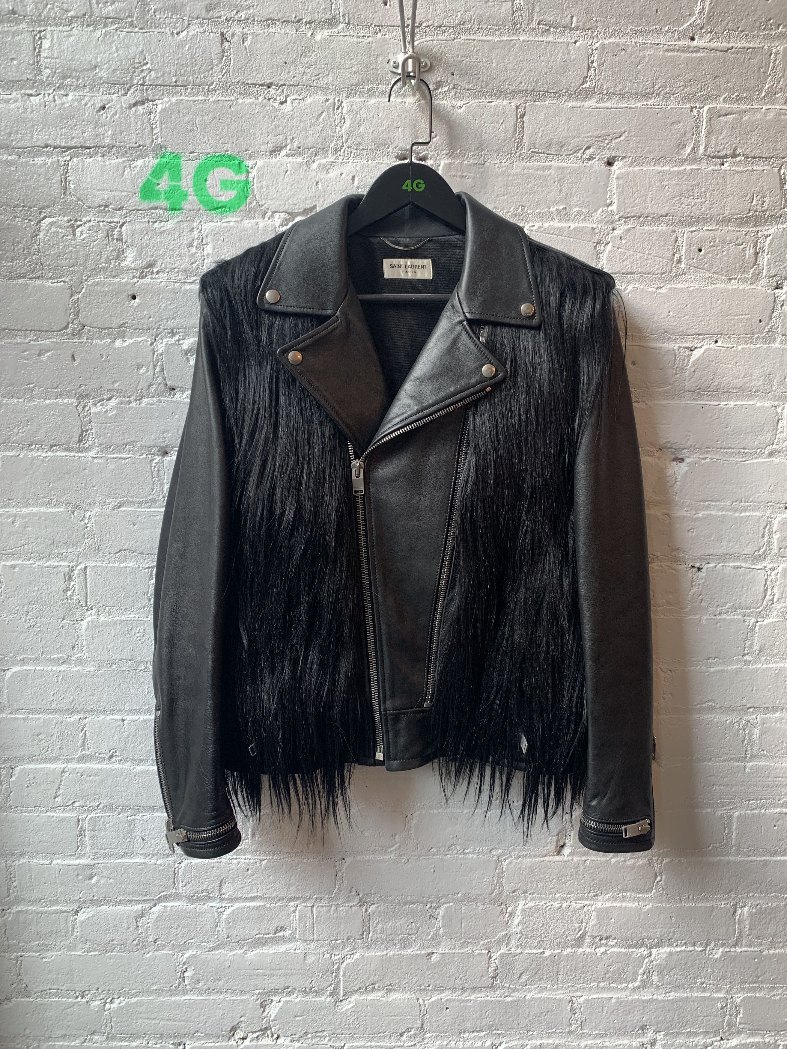 image of Hedi Slimane x Saint Laurent Paris Slp Hedi Fw13 Runway Goat Hair Perfecto Leather Jacket in Black 