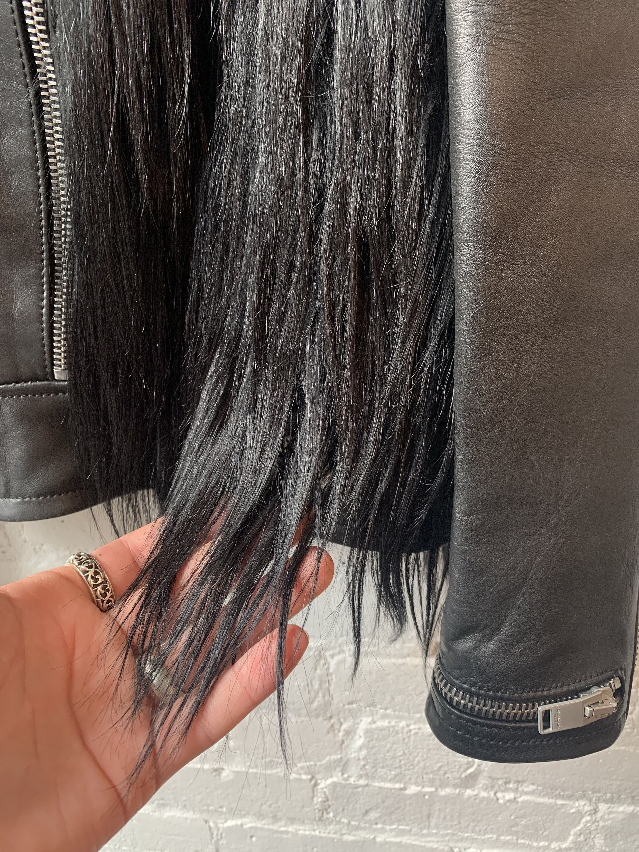 Hedi Slimane × Saint Laurent Paris SLP Hedi FW13 Runway Goat Hair Perfecto Leather Jacket Size US M / EU 48-50 / 2 - 2 Thumbnail