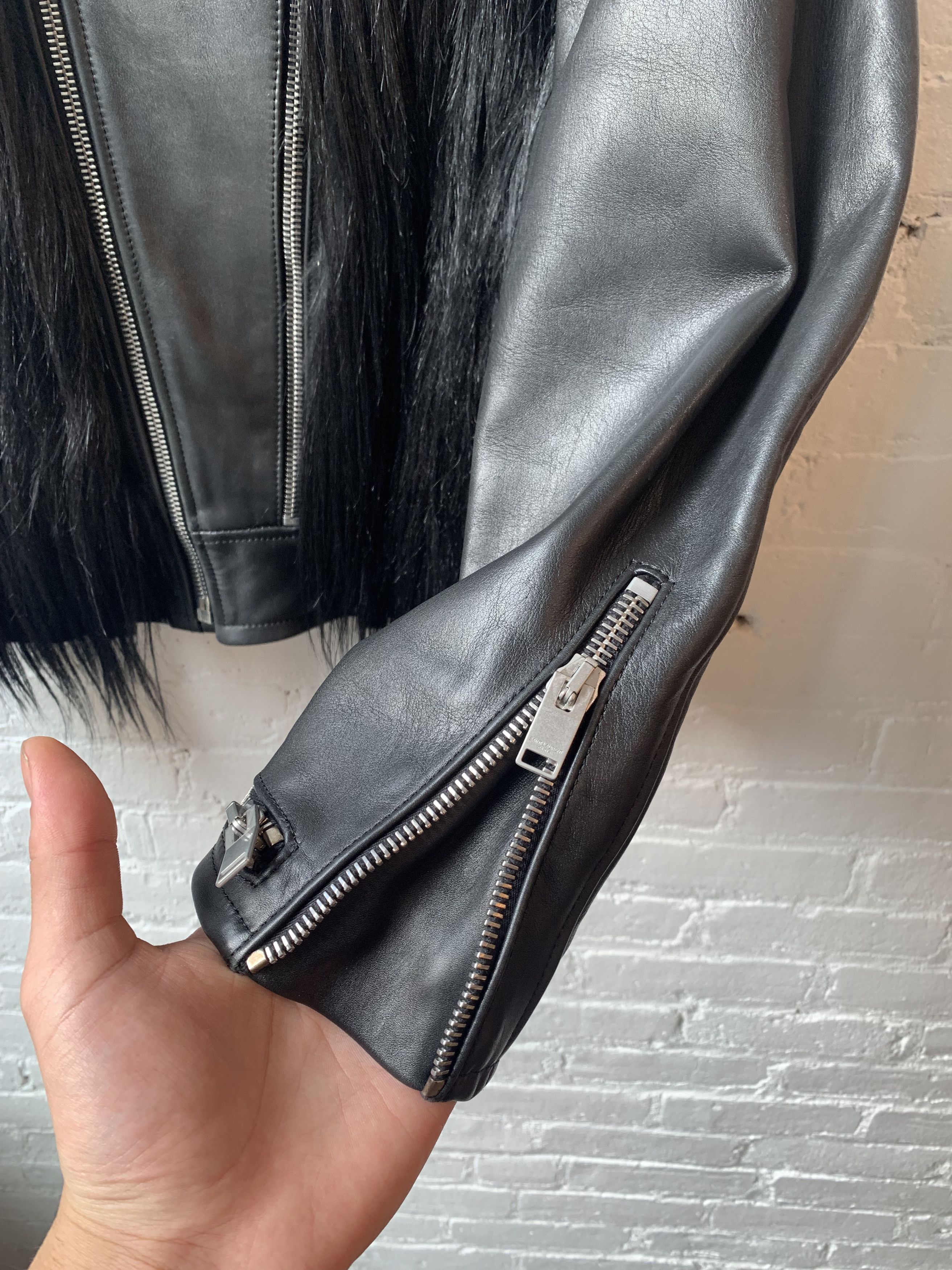 Hedi Slimane × Saint Laurent Paris SLP Hedi FW13 Runway Goat Hair Perfecto Leather Jacket Size US M / EU 48-50 / 2 - 7 Thumbnail
