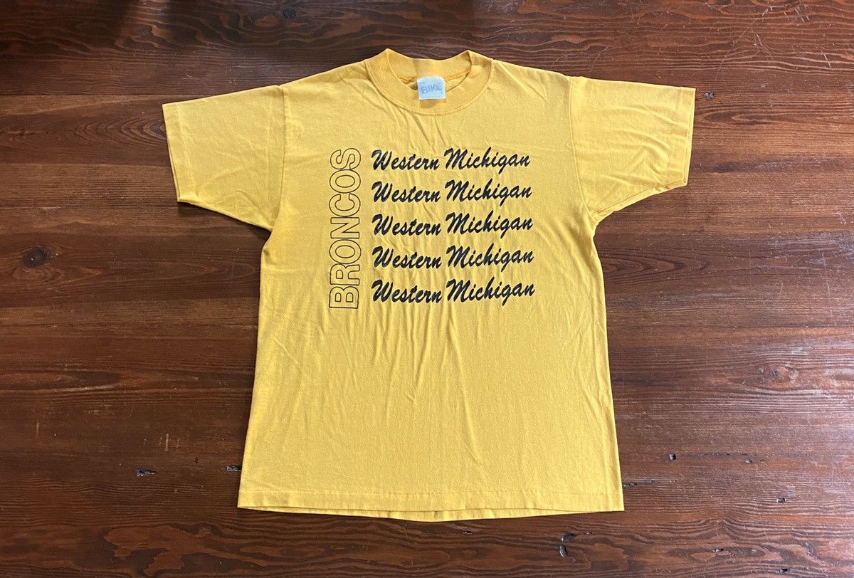 Pre-owned Collegiate X Vintage 80's Western Michigan Broncos Single Stitch Bike Tee In Yellow/black