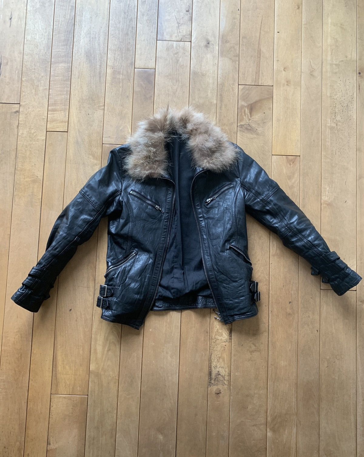 image of Shellac Fur Leather Bondage Jacket in Black, Men's (Size Medium)