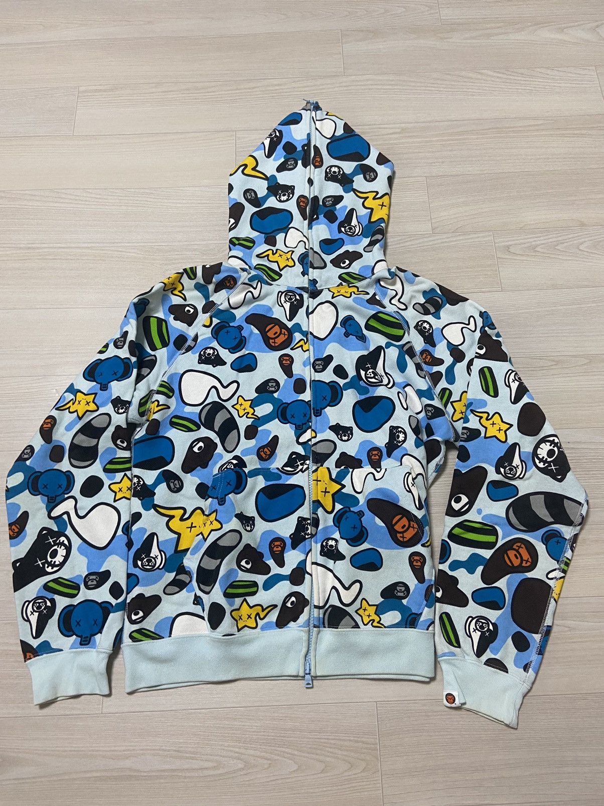 image of Bape x Kaws Baby Milo Animal Kingdom Full Zip Hoodie in Blue, Men's (Size Small)