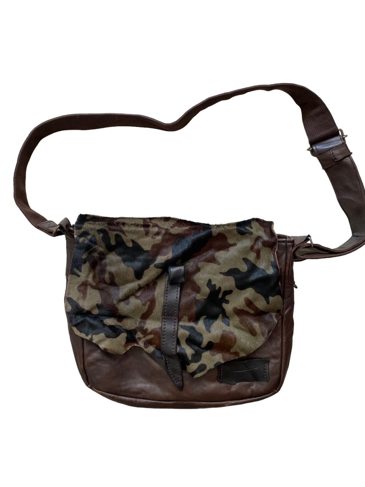 Vintage Camo Full Leather Shoulder Bag Nice Designer, Men's