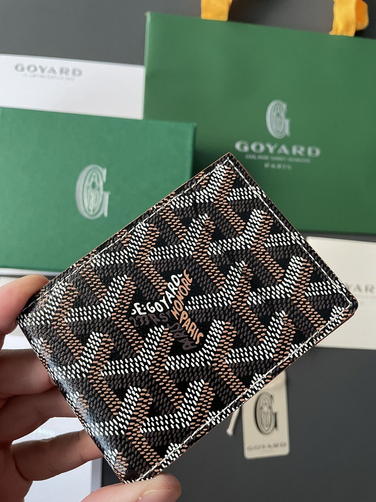 image of Limited Iconic Goyard Logo Slim Card Wallet in Black, Women's