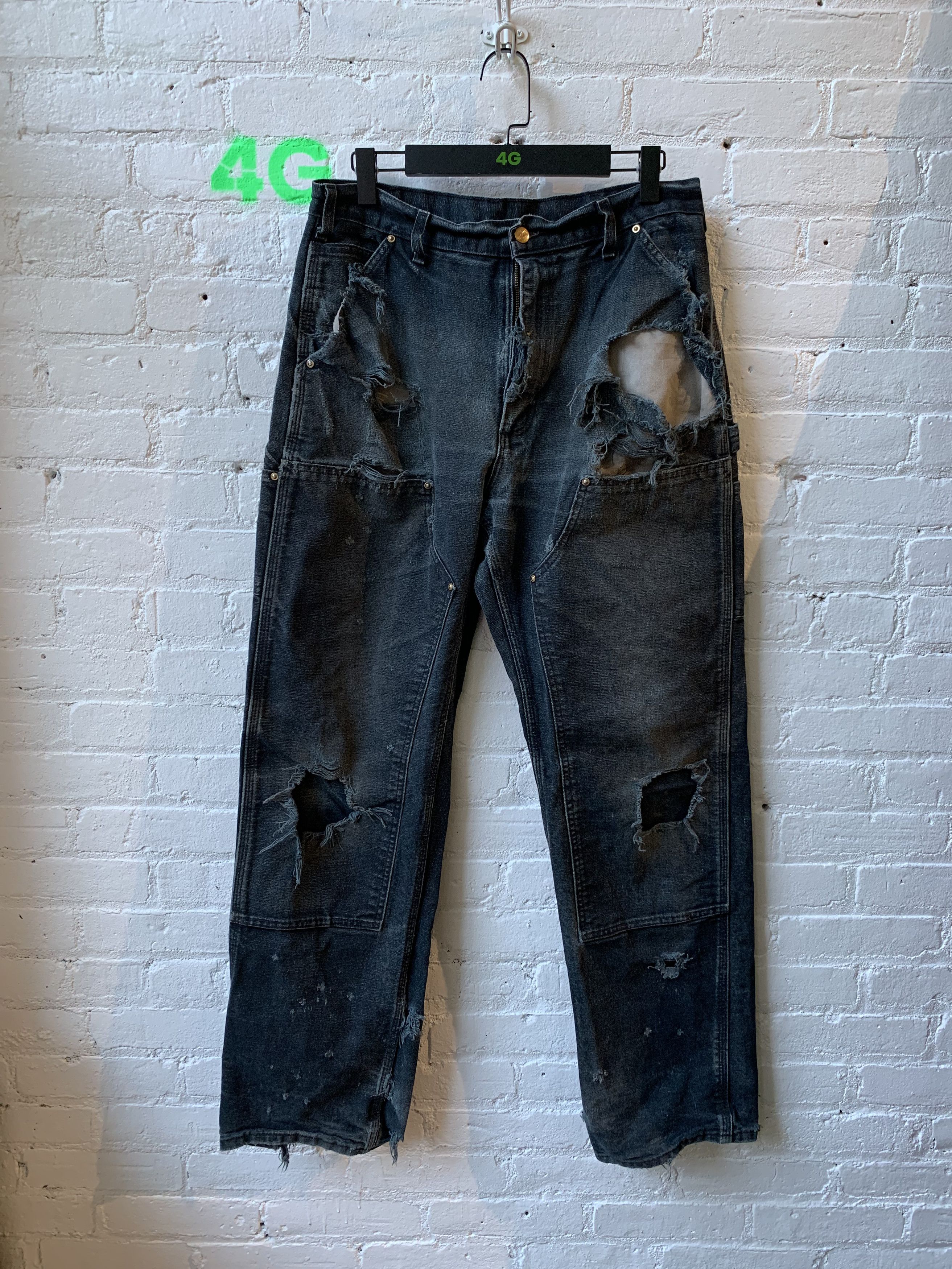 Pre-owned Carhartt X Vintage Carhartt Super Thrashed Shotgun Blowout Carpenter Jeans In Navy