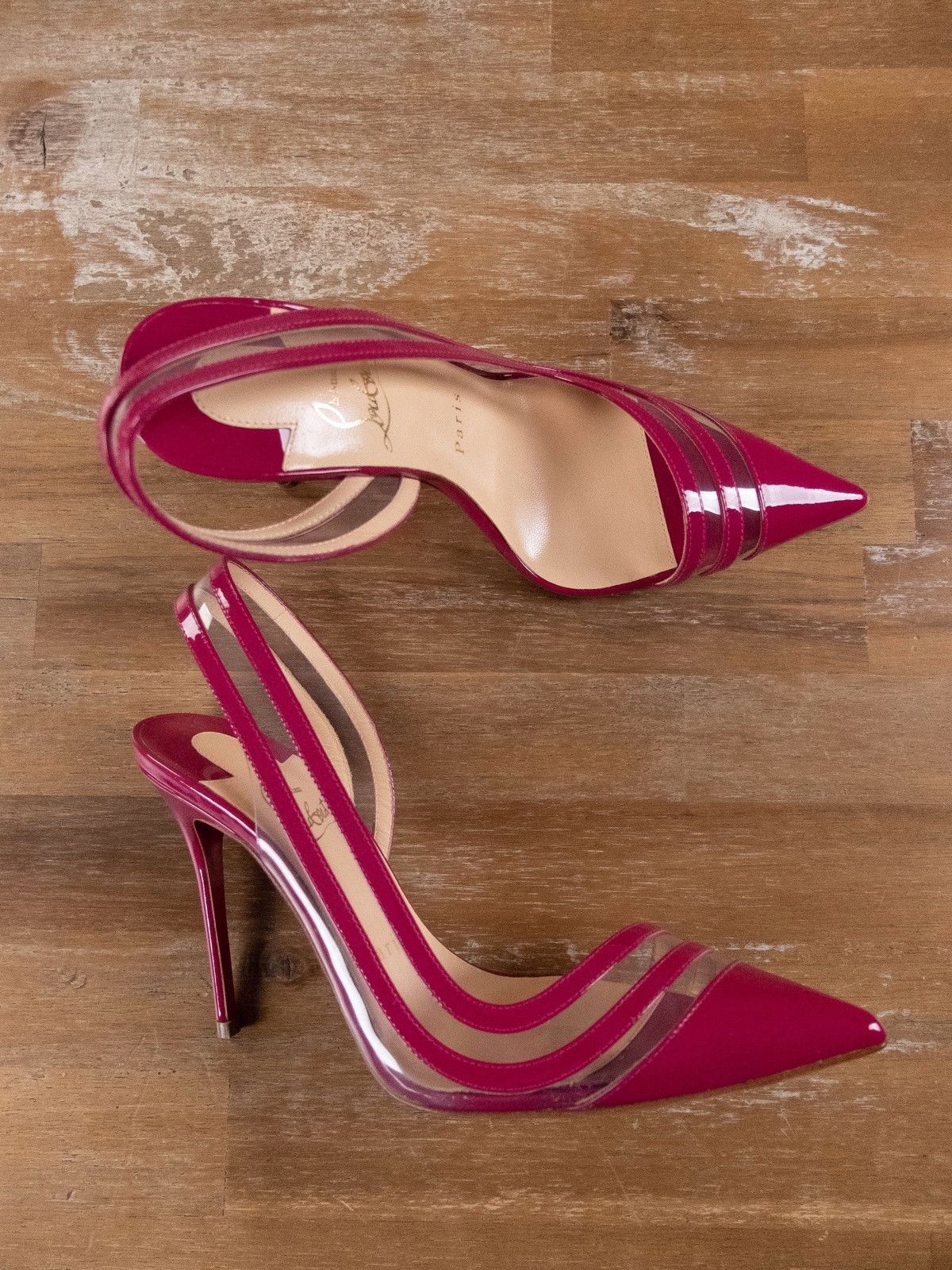 Christian Louboutin CHRISTIAN LOUBOUTIN Paralili cyclamen red leather PVC pumps Size US 6.5 / IT 36.5 - 1 Thumbnail