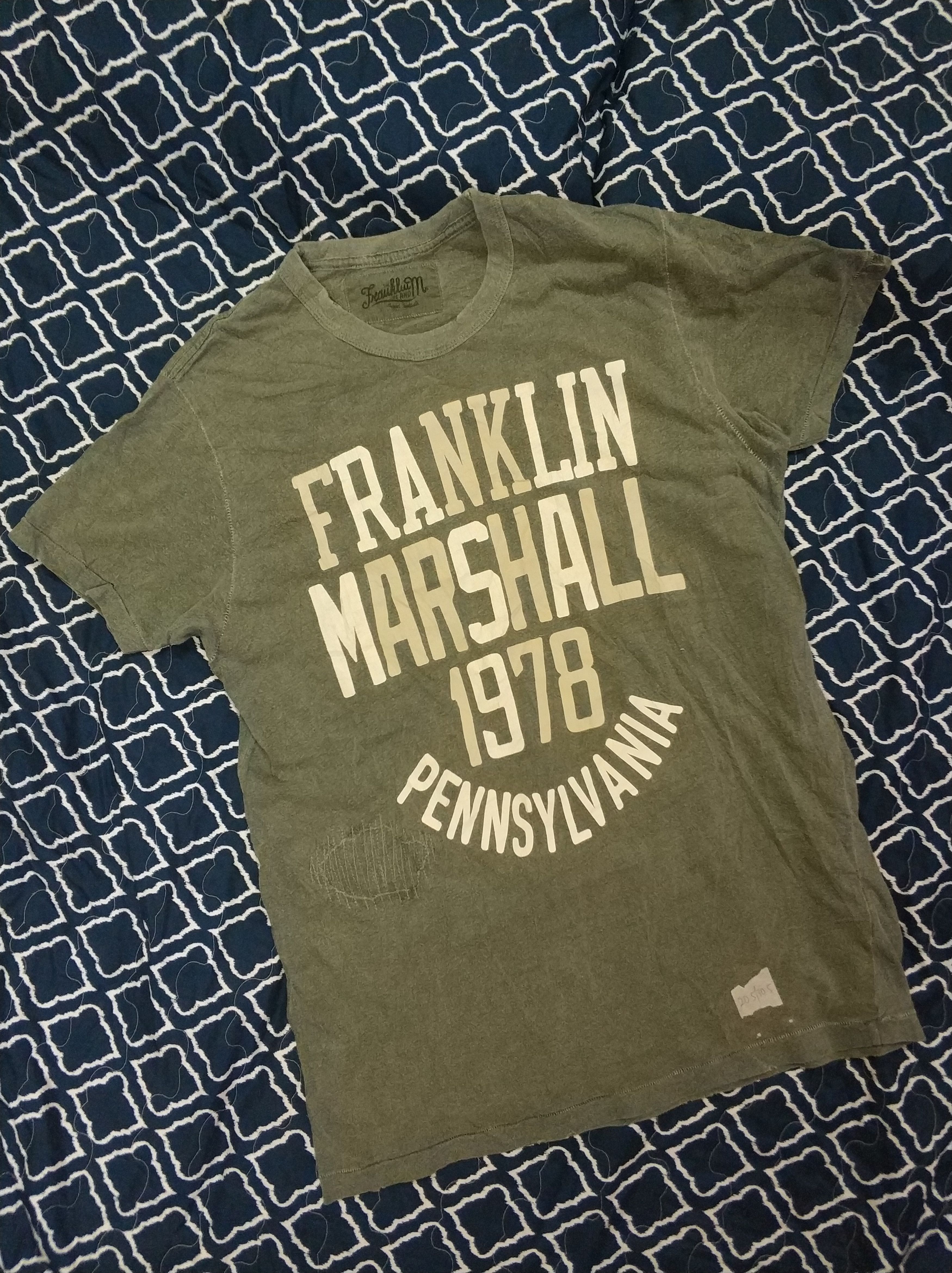 Pre-owned Franklin Marshall Distressed  Spellout Tees In Green