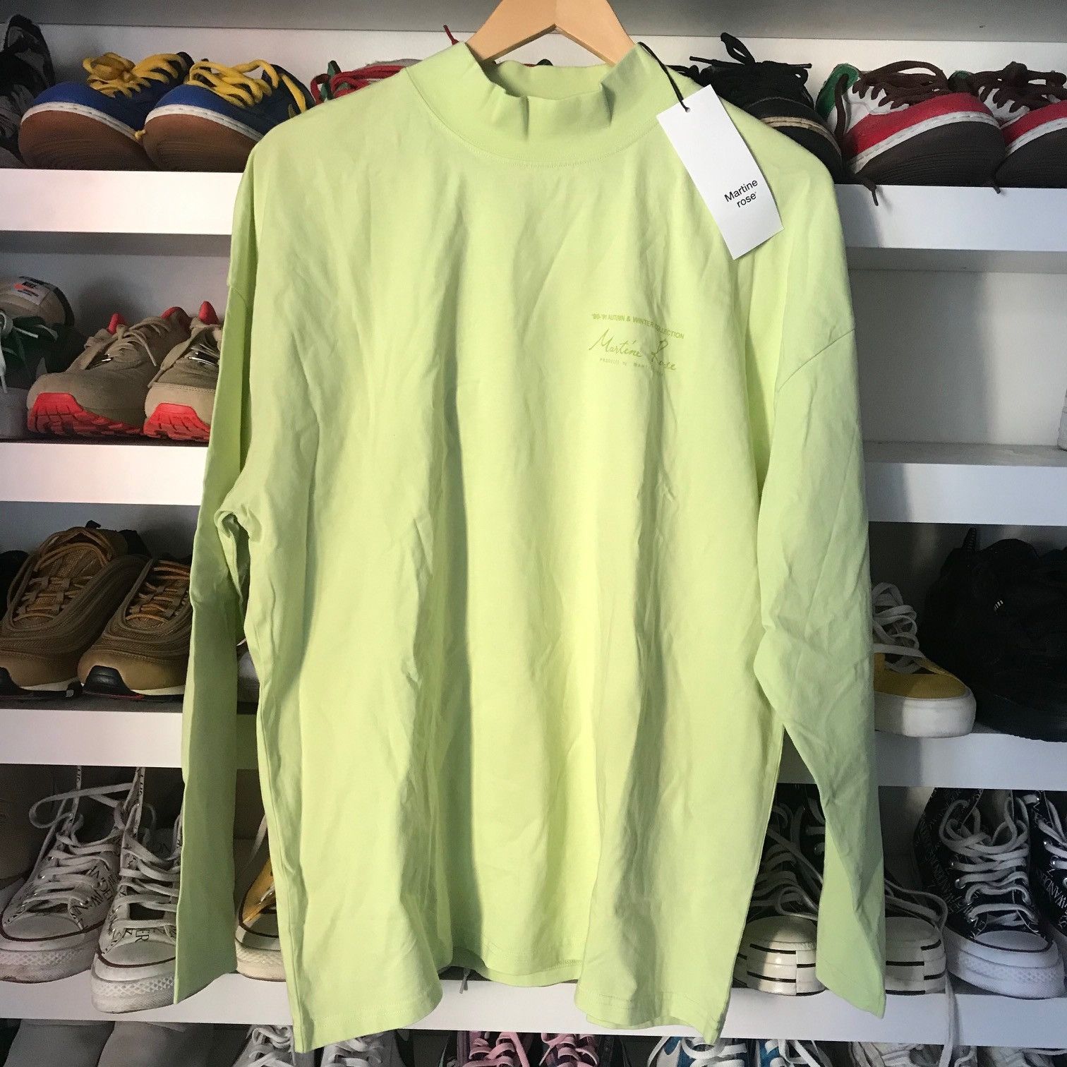 image of Martine Rose Logo Mock Neck Long Sleeve Shirt in Pastel Green, Men's (Size XL)