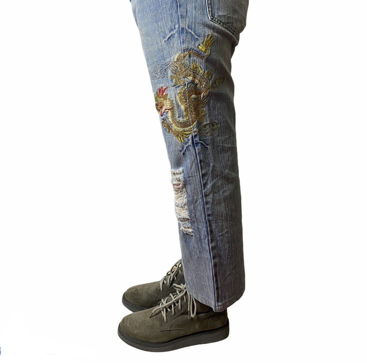 Denime × Japanese Brand GK84 Embroided Dragon Distress Denime Japanese Style Size US 34 / EU 50 - 2 Thumbnail
