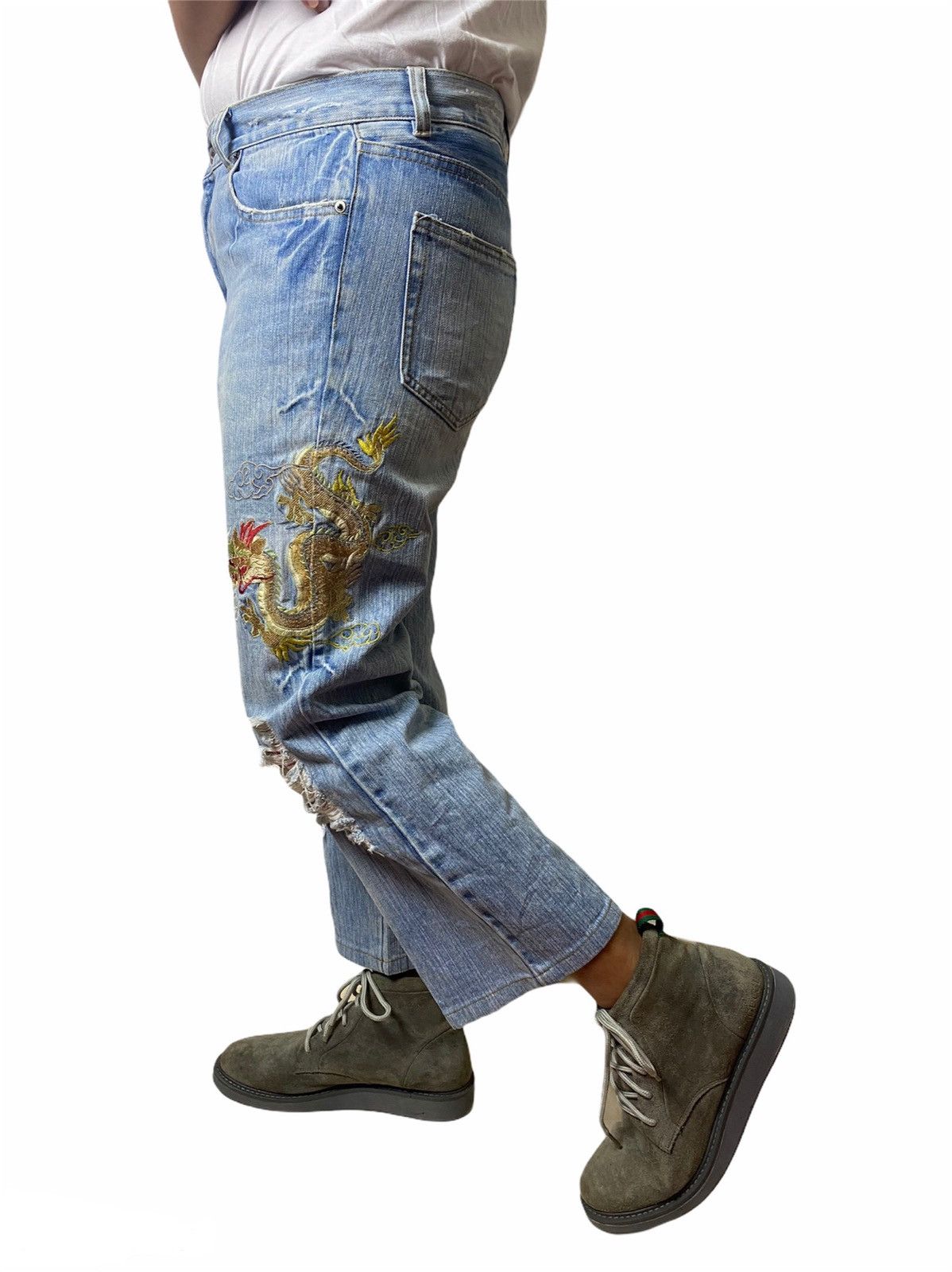 Denime × Japanese Brand GK84 Embroided Dragon Distress Denime Japanese Style Size US 34 / EU 50 - 1 Thumbnail