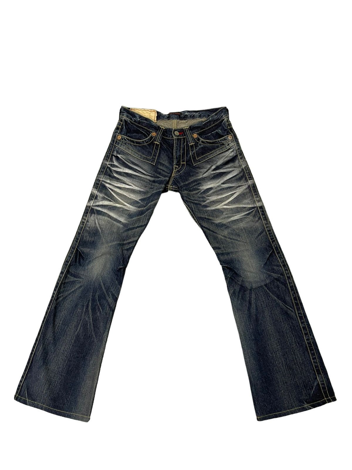 Japanese Brand Flare Jeans Blue Way Acid Wash Denim Low Rise Boot Cut 5🟦0 Size US 30 / EU 46 - 2 Thumbnail