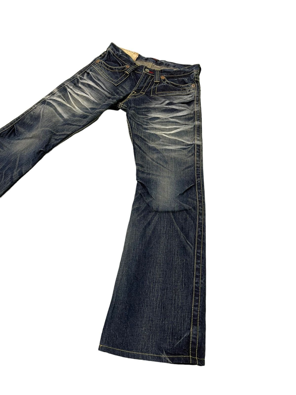 Japanese Brand Flare Jeans Blue Way Acid Wash Denim Low Rise Boot Cut 5🟦0 Size US 30 / EU 46 - 3 Thumbnail