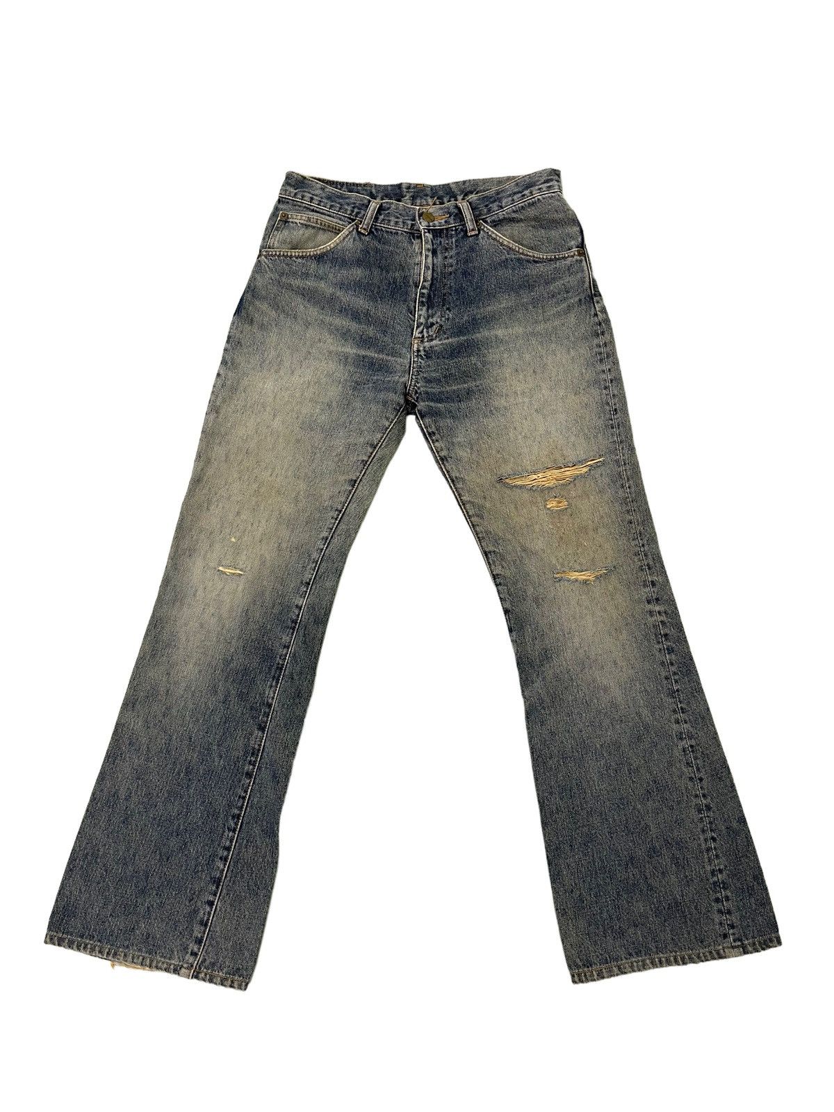 Japanese Brand Flare Jeans Vtg Wrangler Distress Denim Boot Cut 4🟦9 Size US 32 / EU 48 - 2 Thumbnail