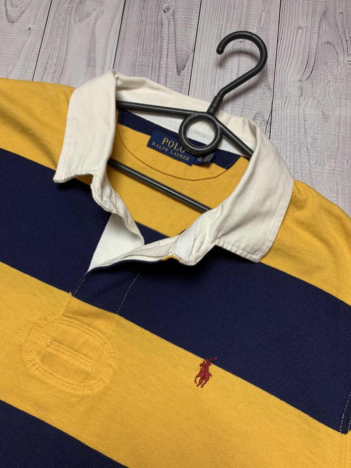 Polo Ralph Lauren × Vintage Vintage rugby Polo Ralph Lauren big logo striped yellow/blue Size US XL / EU 56 / 4 - 2 Thumbnail