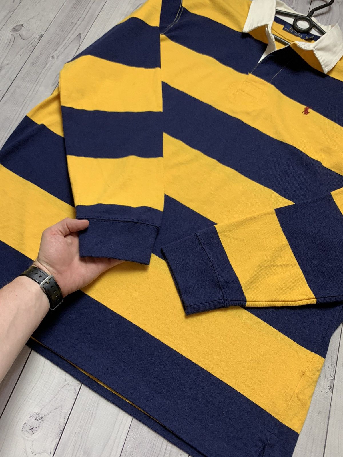 Polo Ralph Lauren × Vintage Vintage rugby Polo Ralph Lauren big logo striped yellow/blue Size US XL / EU 56 / 4 - 4 Thumbnail