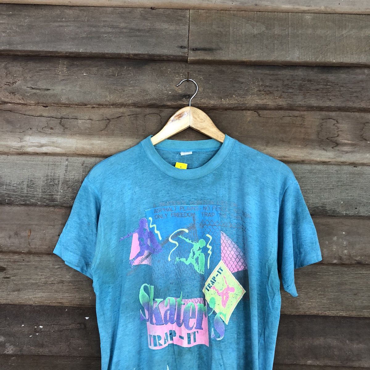 Vintage D Skater Trap it vintage thrashed skate Blue worn Tee #3145 Size US L / EU 52-54 / 3 - 2 Thumbnail
