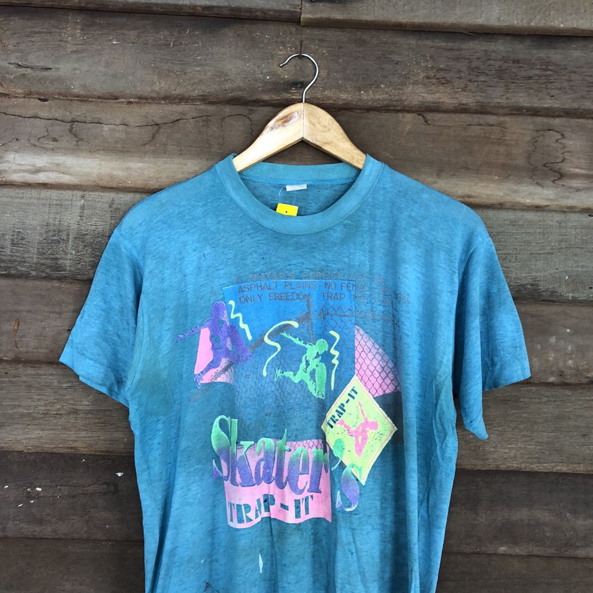 Vintage D Skater Trap it vintage thrashed skate Blue worn Tee #3145 Size US L / EU 52-54 / 3 - 7 Thumbnail
