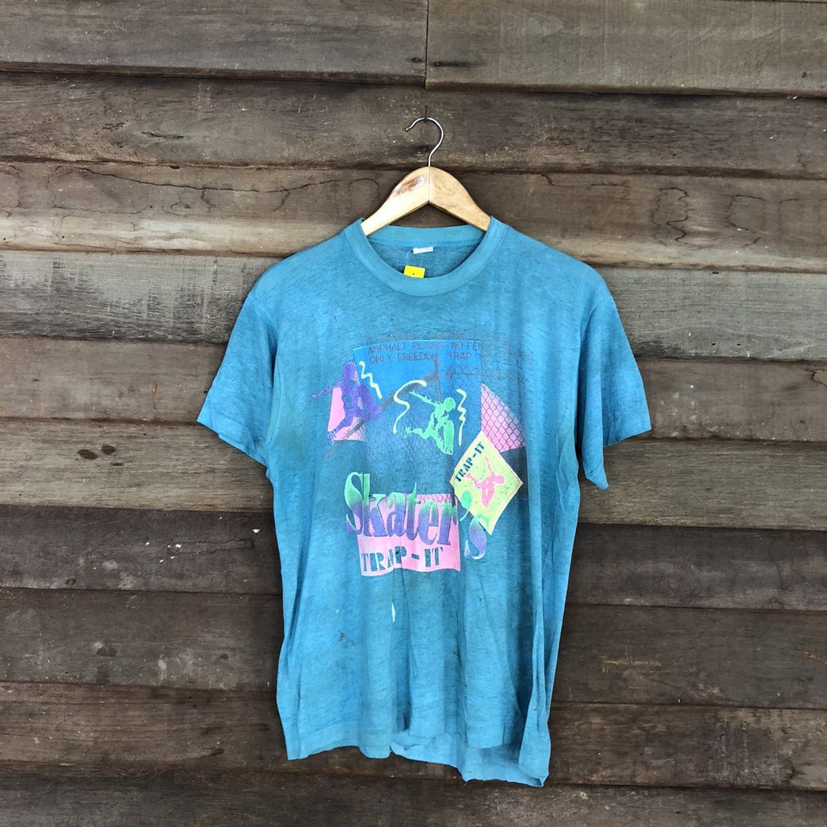 Vintage D Skater Trap it vintage thrashed skate Blue worn Tee #3145 Size US L / EU 52-54 / 3 - 3 Thumbnail