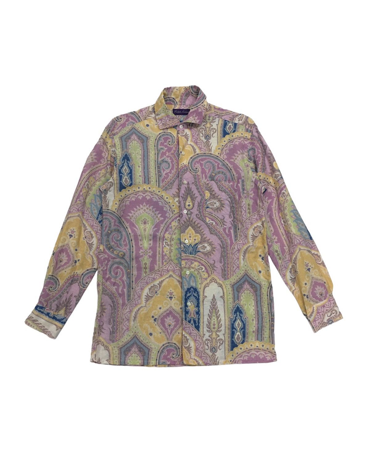 image of Ralph Lauren Purple Label Ralph Laurent Purple Label Linen Paisley Shirt in Paisley Purple (Size Me