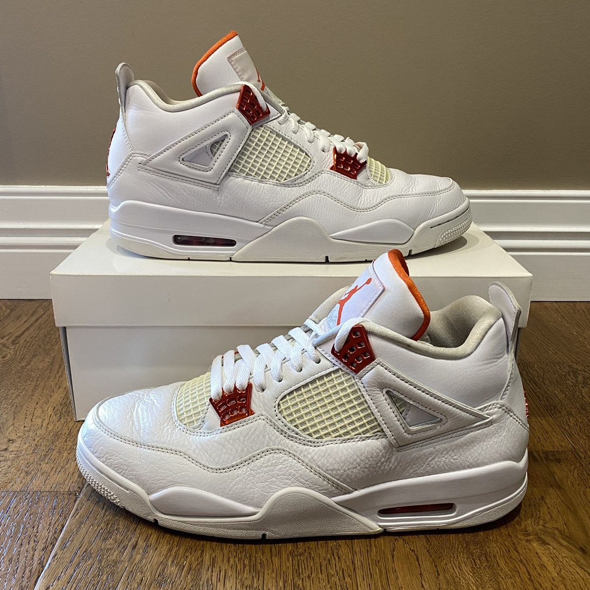 image of Jordan Nike Jordan 4 Retro Metallic Orange Shoes in White, Men's (Size 11)